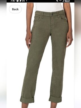 KUT From The Kloth Catherine Crop Straight Leg Jeans Women 6 Olive Green Stretch